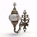 Full view of handmade Multicolor multicolor jewel Turkish mosaic wall sconce on white background (ENV APN1013)