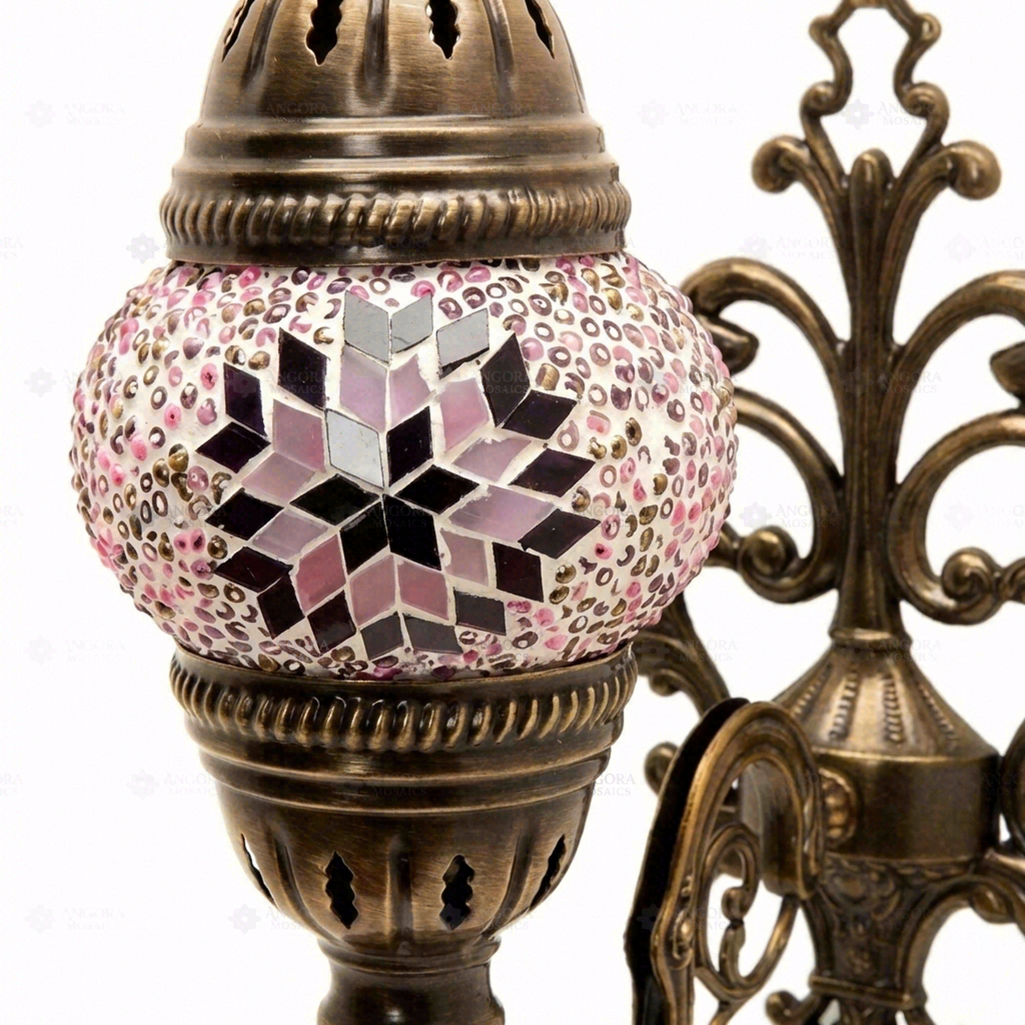 Close-up of Pink pink rose mosaic glass globe pattern — wall sconce (ENV APN1034)