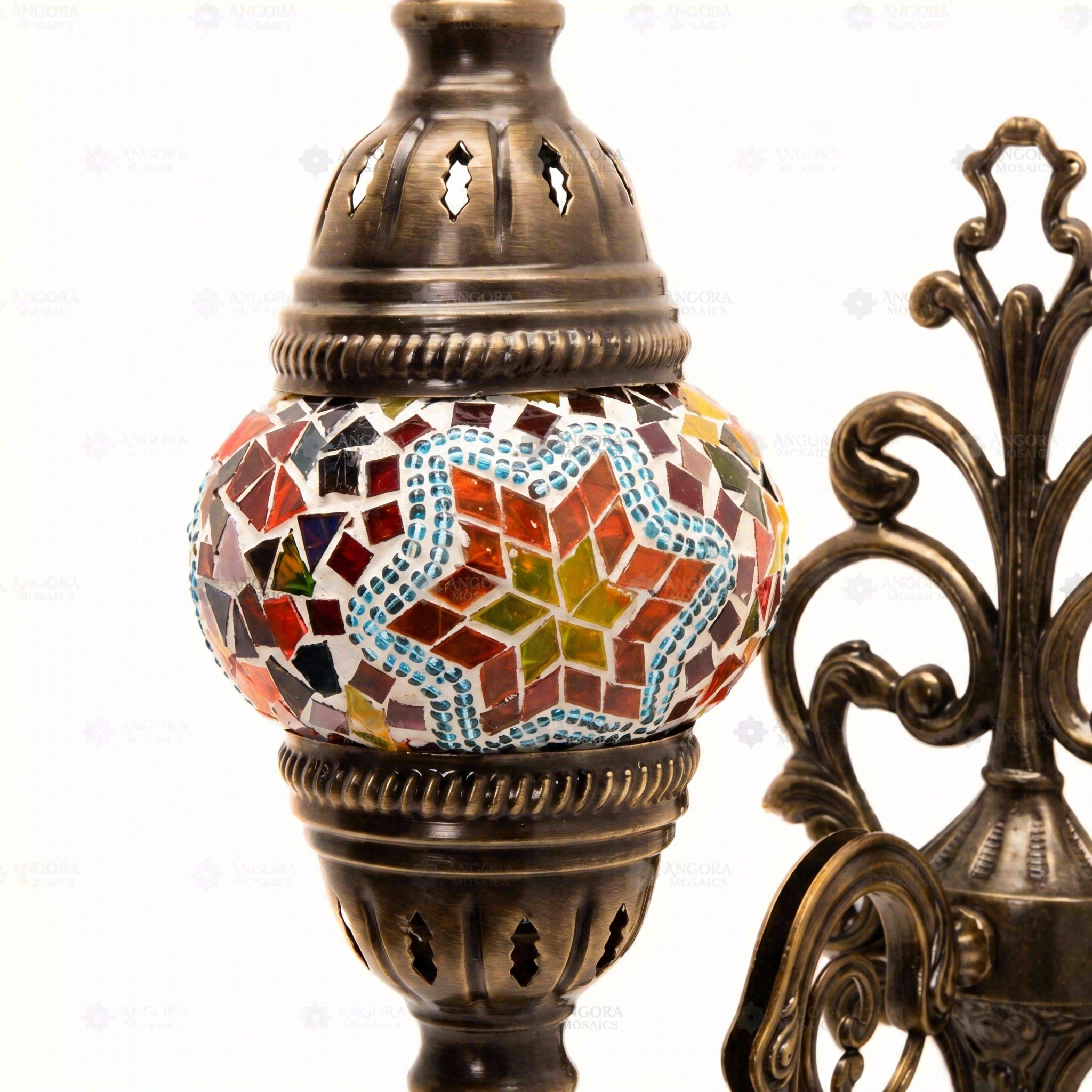 Close-up of Multicolor multicolor jewel mosaic glass globe pattern — wall sconce (ENV APN1042)