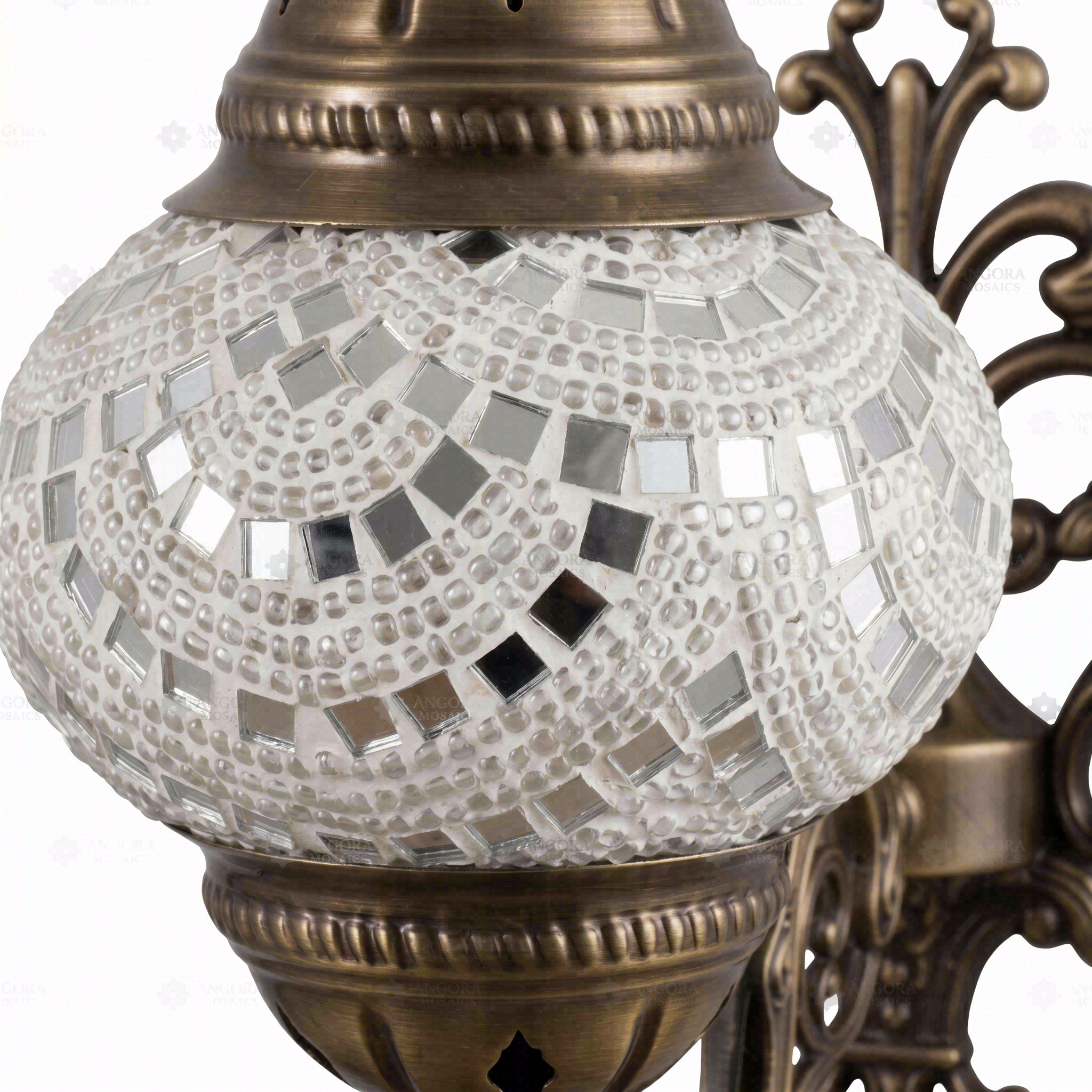 Close-up of White white glow mosaic glass globe pattern — wall sconce (ENV APN2001)