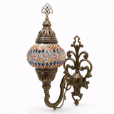 Full view of handmade Multicolor multicolor jewel Turkish mosaic wall sconce on white background (ENV APN2003)