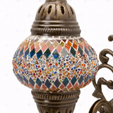 Close-up of Multicolor multicolor jewel mosaic glass globe pattern — wall sconce (ENV APN2003)