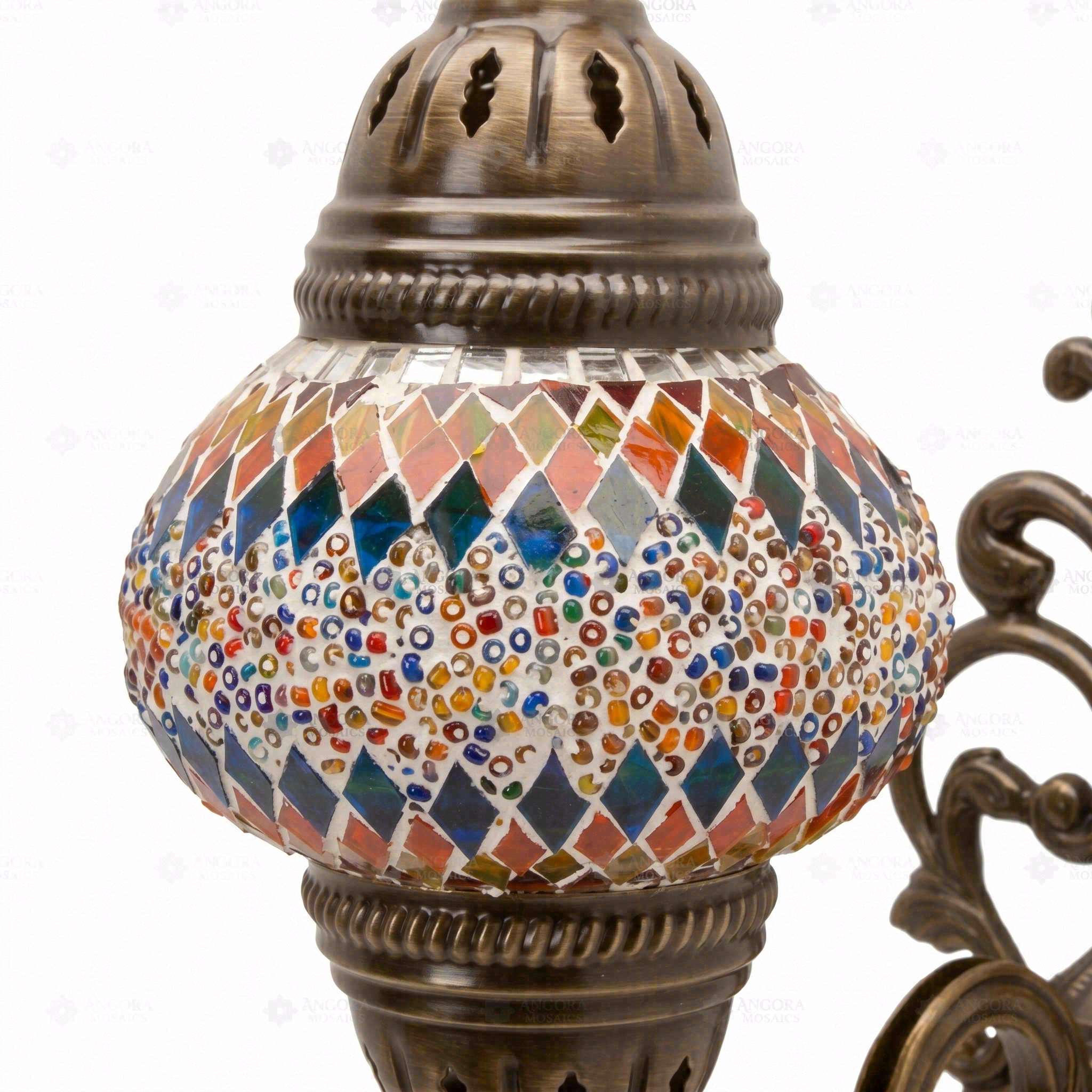Close-up of Multicolor multicolor jewel mosaic glass globe pattern — wall sconce (ENV APN2003)