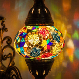 Lit close-up of mosaic glass globe — Multicolor wall sconce glowing (ENV APN2008)