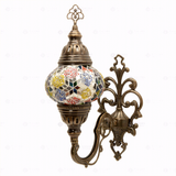 Full view of handmade Multicolor multicolor jewel Turkish mosaic wall sconce on white background (ENV APN2008)