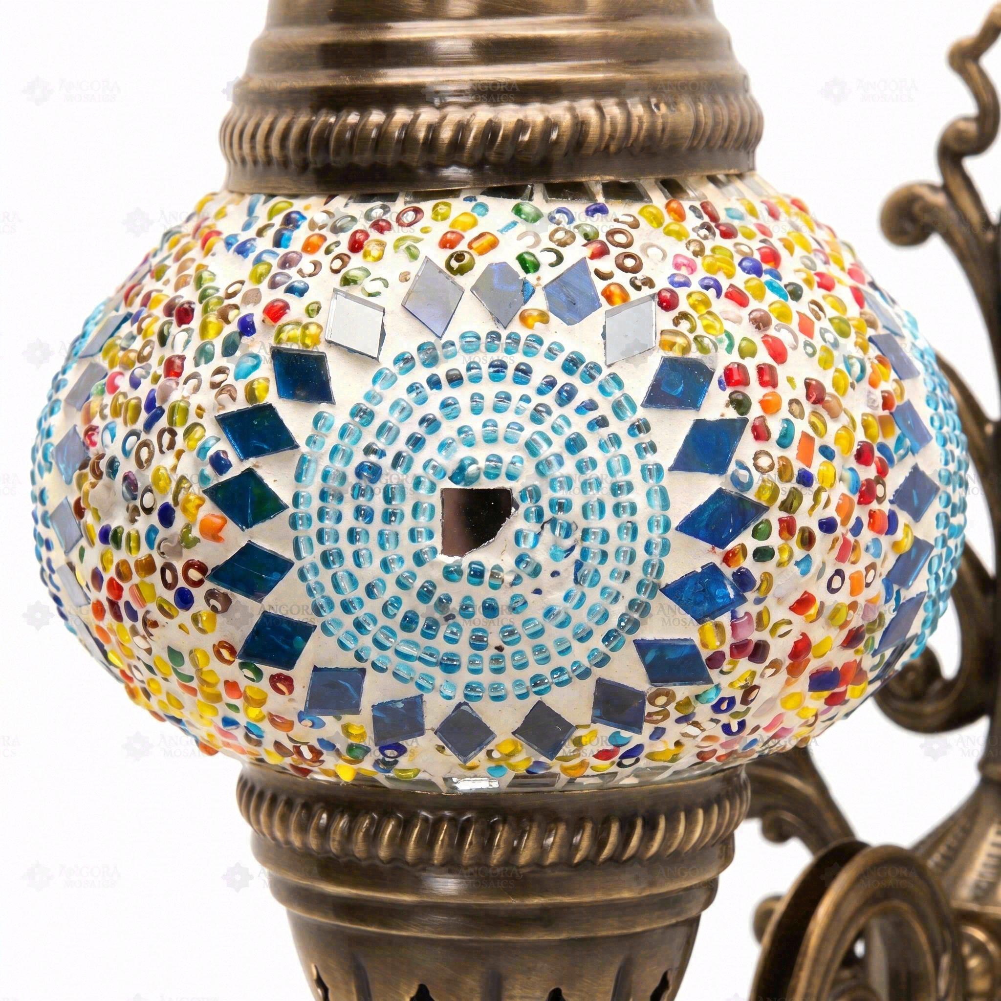 Close-up of Multicolor multicolor jewel mosaic glass globe pattern — wall sconce (ENV APN2010)