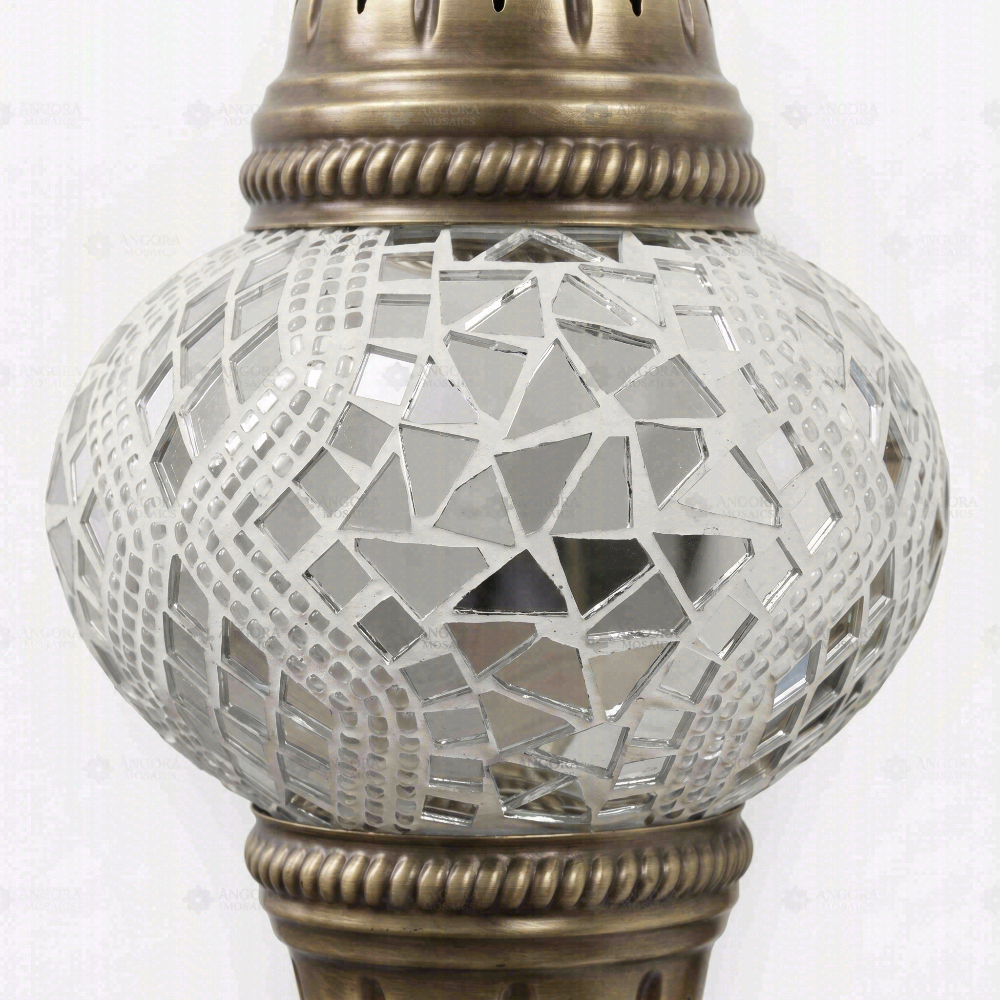 Close-up of White white glow mosaic glass globe pattern — wall sconce (ENV APN2017)