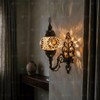 Amber warm amber Turkish mosaic wall sconce in styled room — handmade Moroccan wall sconce (ENV APN2118)