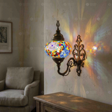 Multicolor multicolor jewel Turkish mosaic wall sconce in styled room — handmade Moroccan wall sconce (ENV APN3001)
