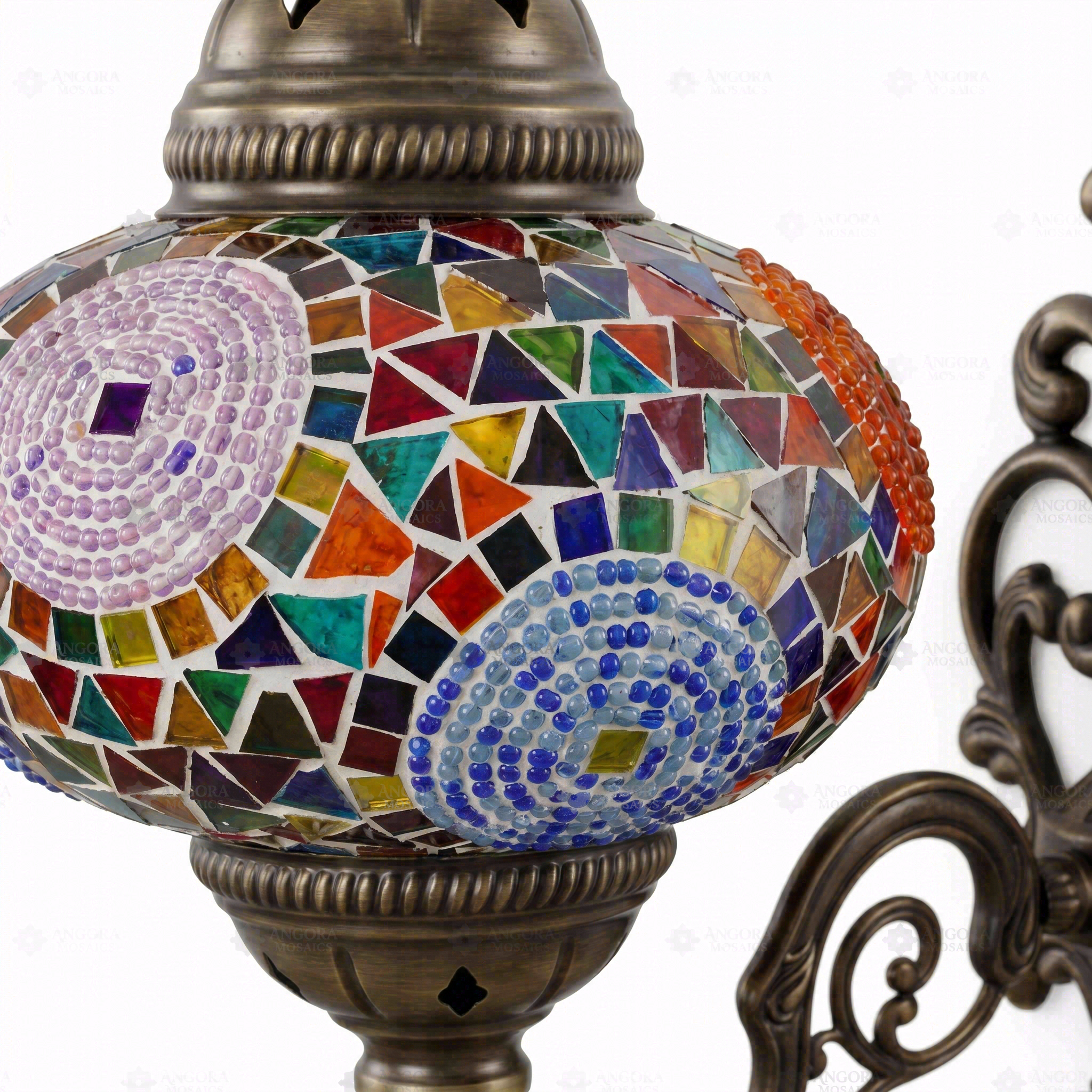 Close-up of Multicolor multicolor jewel mosaic glass globe pattern — wall sconce (ENV APN3001)