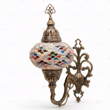 Full view of handmade Multicolor multicolor jewel Turkish mosaic wall sconce on white background (ENV APN3002)