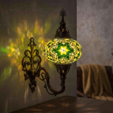 Green green jewel Turkish mosaic wall sconce in styled room — handmade Moroccan wall sconce (ENV APN3003)
