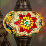 Lit close-up of mosaic glass globe — Multicolor wall sconce glowing (ENV APN3007)