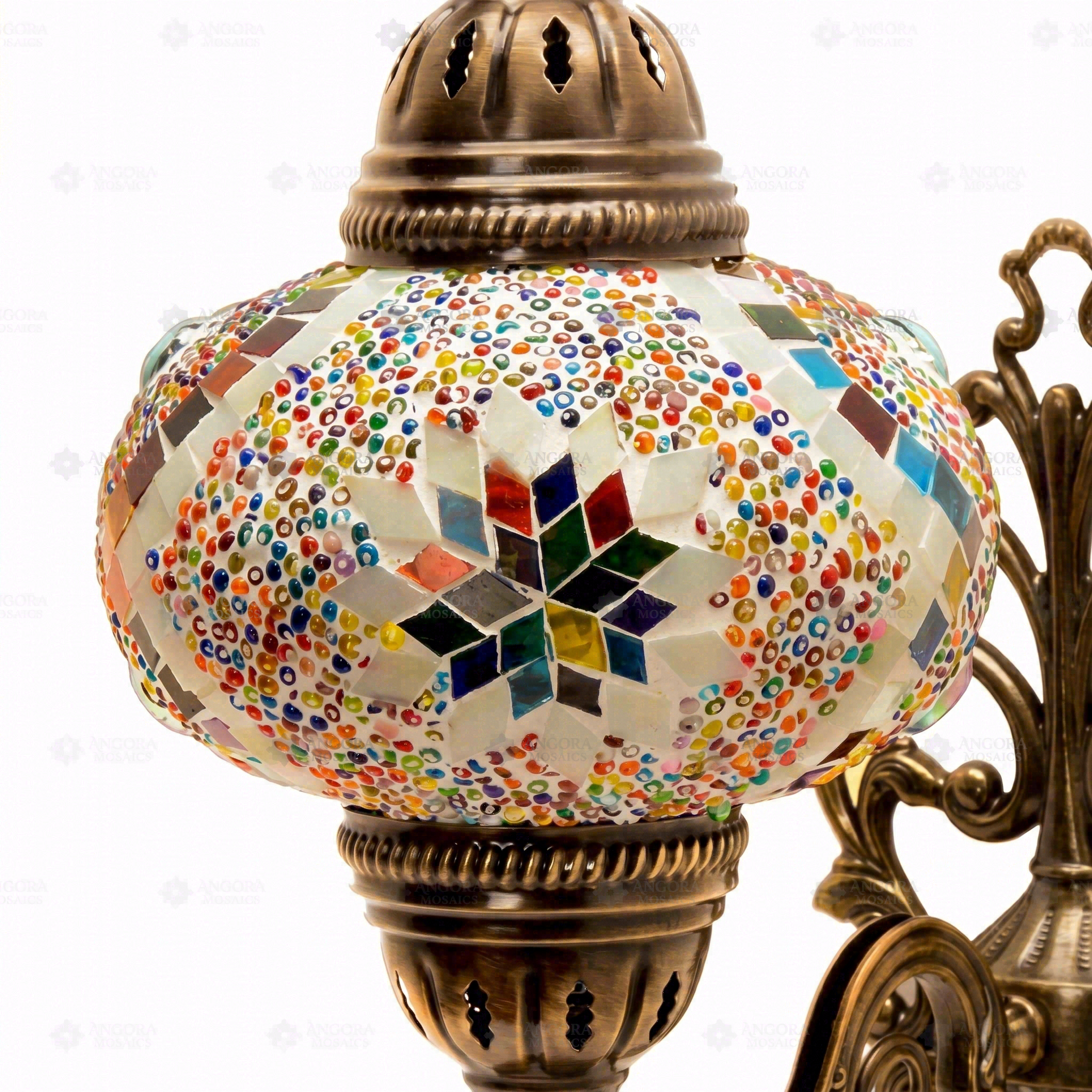 Close-up of Multicolor multicolor jewel mosaic glass globe pattern — wall sconce (ENV APN3010)