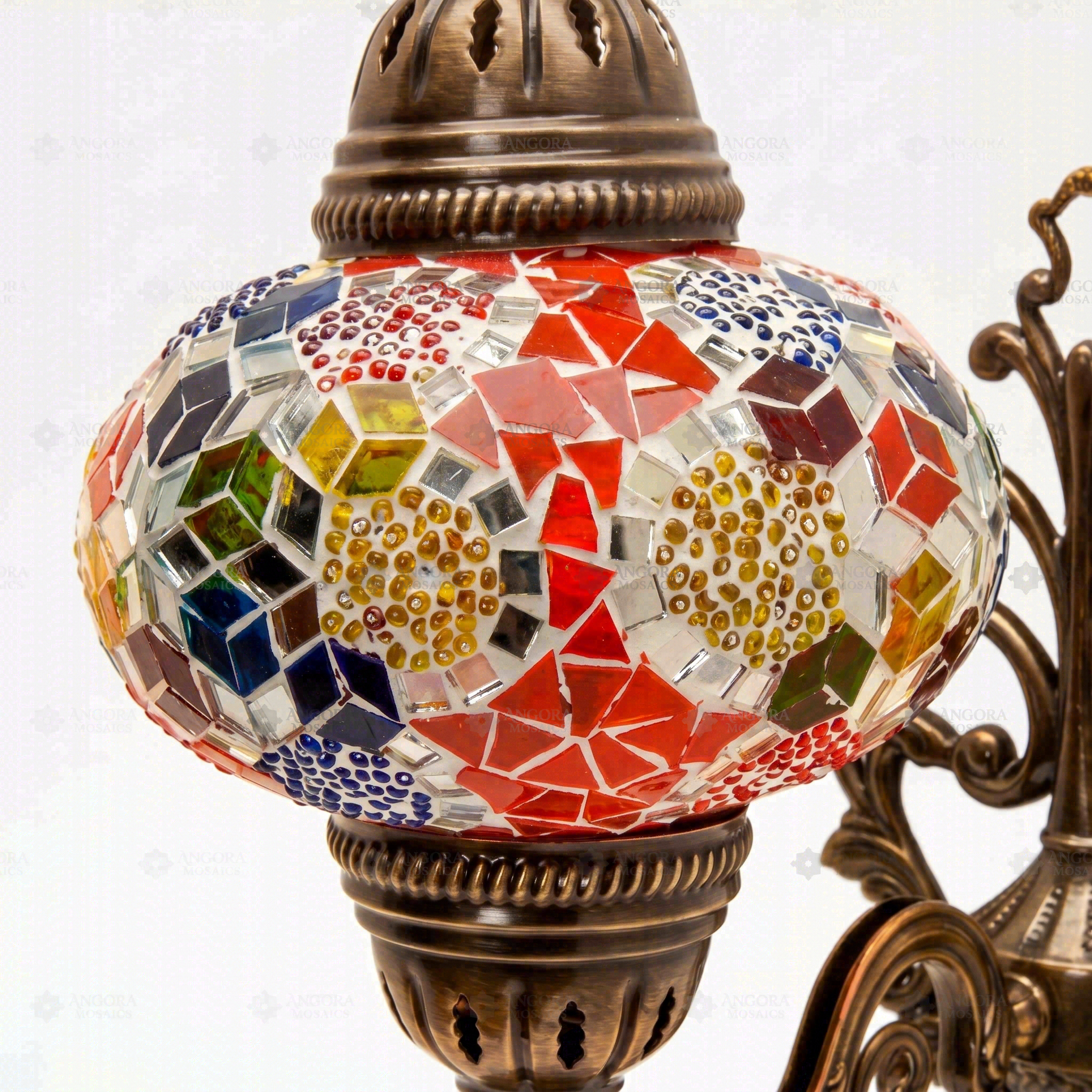Close-up of Multicolor multicolor jewel mosaic glass globe pattern — wall sconce (ENV APN3012)
