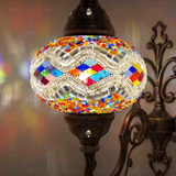 Lit close-up of mosaic glass globe — Multicolor wall sconce glowing (ENV APN3014)