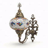 Full view of handmade Multicolor multicolor jewel Turkish mosaic wall sconce on white background (ENV APN3014)