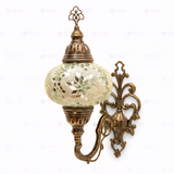 Full view of handmade Clear clear neutral Turkish mosaic wall sconce on white background (ENV APN3015)