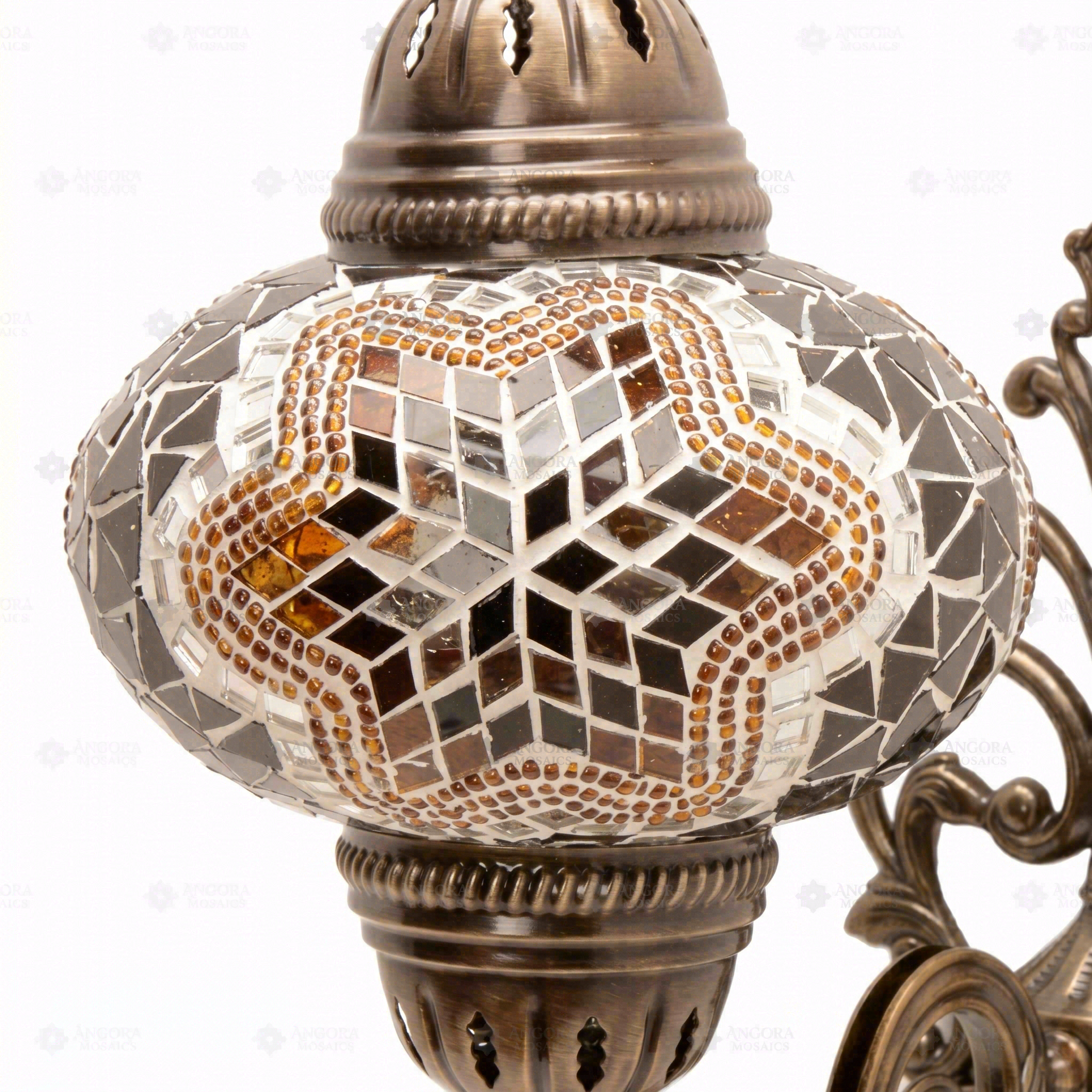 Close-up of Warm Tones mixed warm mosaic glass globe pattern — wall sconce (ENV APN3019)