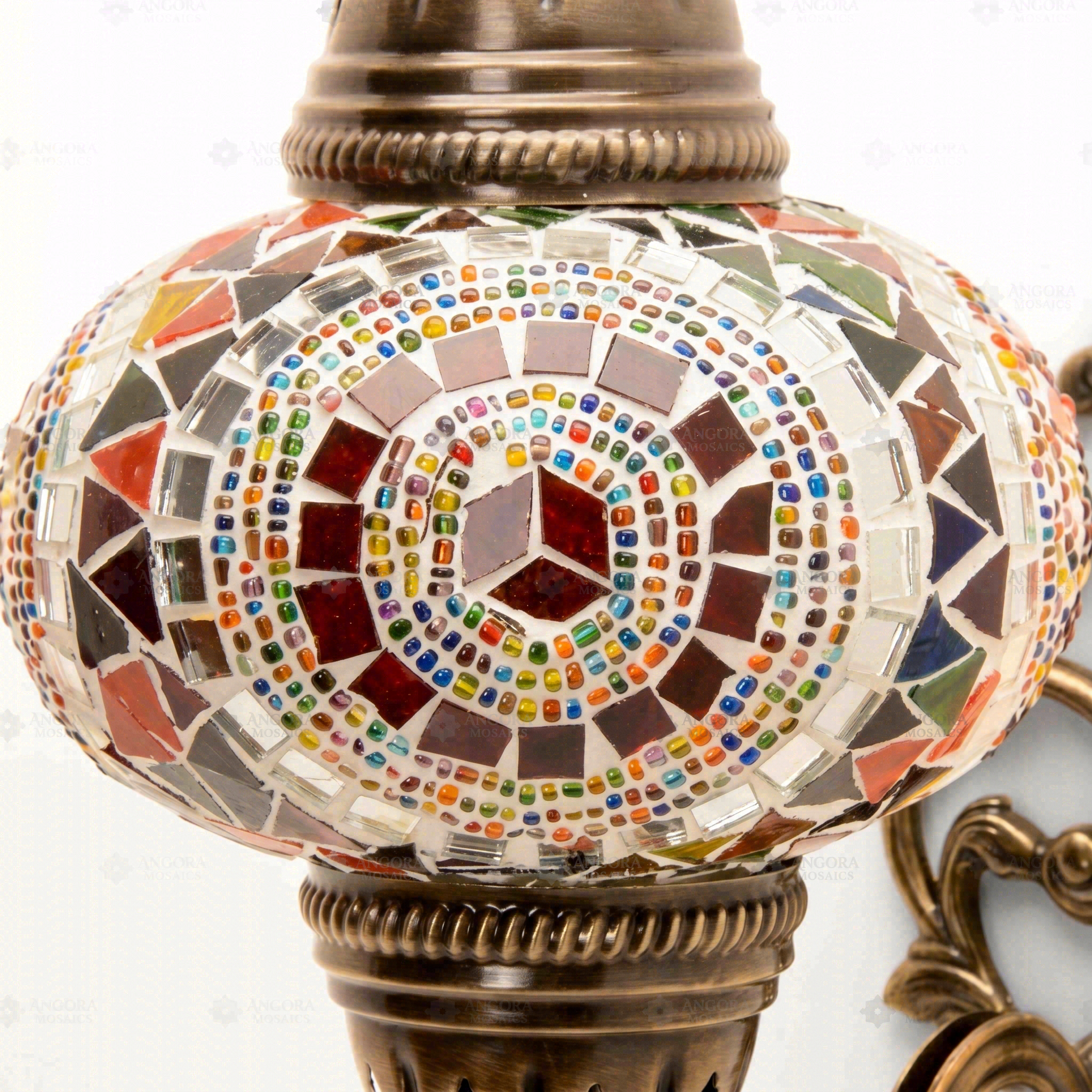 Close-up of Multicolor multicolor jewel mosaic glass globe pattern — wall sconce (ENV APN3021)