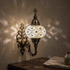 White white glow Turkish mosaic wall sconce in styled room — handmade Moroccan wall sconce (ENV APN3023)