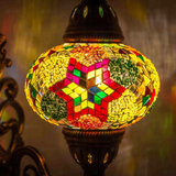 Lit close-up of mosaic glass globe — Multicolor wall sconce glowing (ENV APN3024)