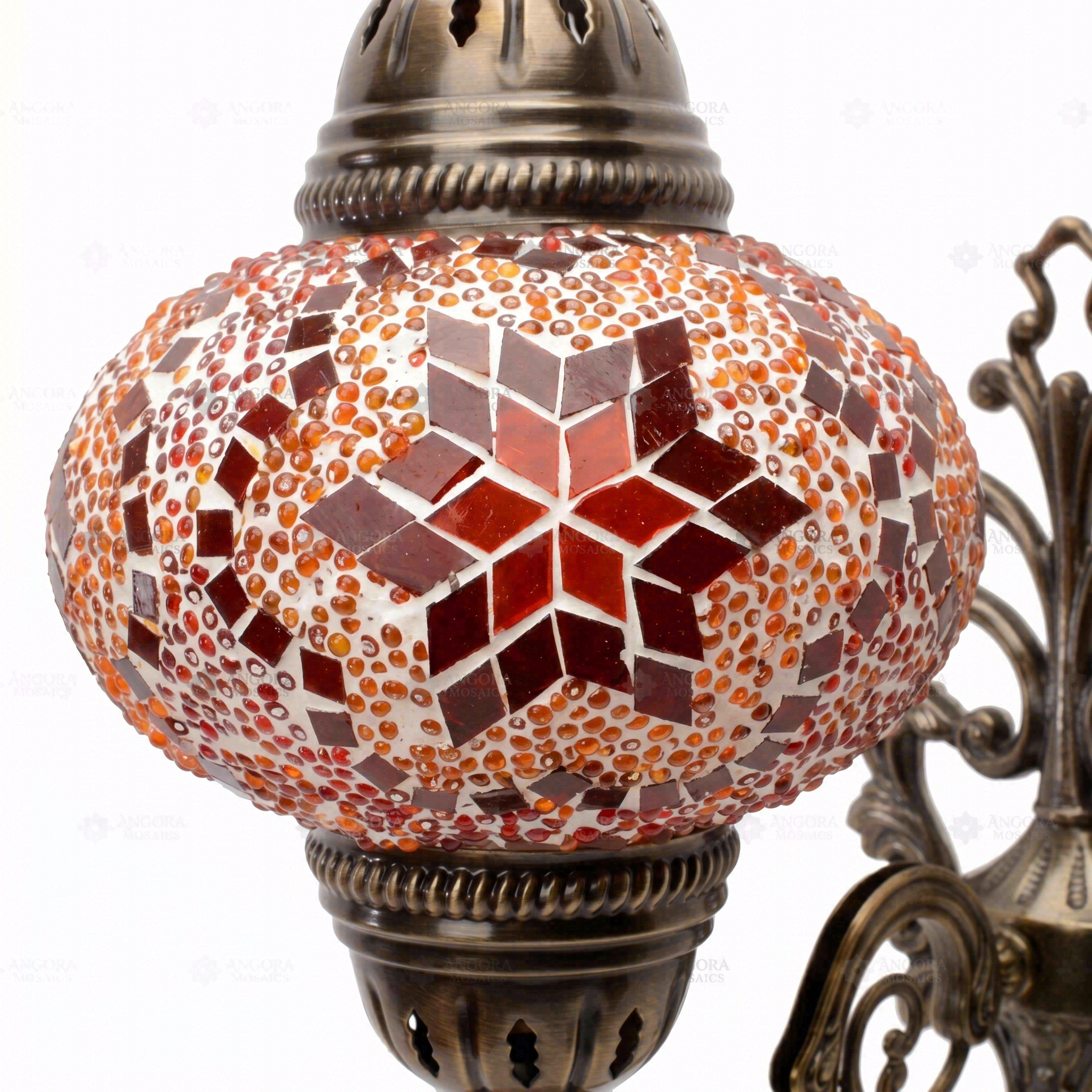 Close-up of Red ruby red mosaic glass globe pattern — wall sconce (ENV APN3025)