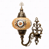 Full view of handmade Amber warm amber Turkish mosaic wall sconce on white background (ENV APN3026)