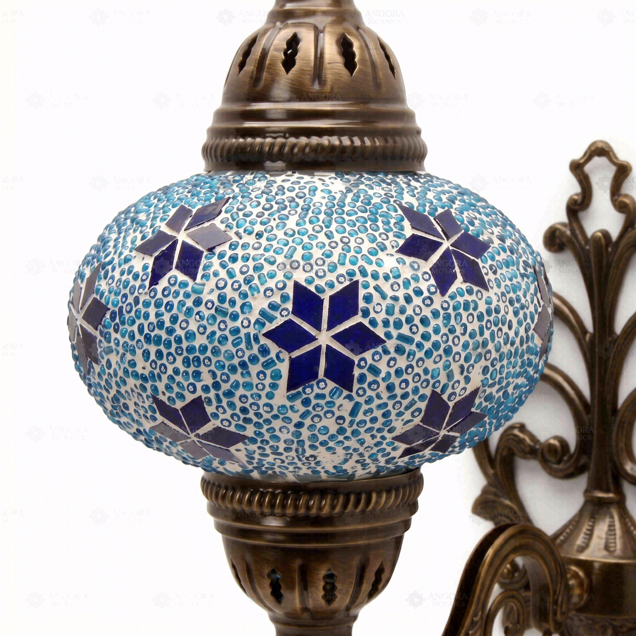 Close-up of Blue blue jewel mosaic glass globe pattern — wall sconce (ENV APN3027)
