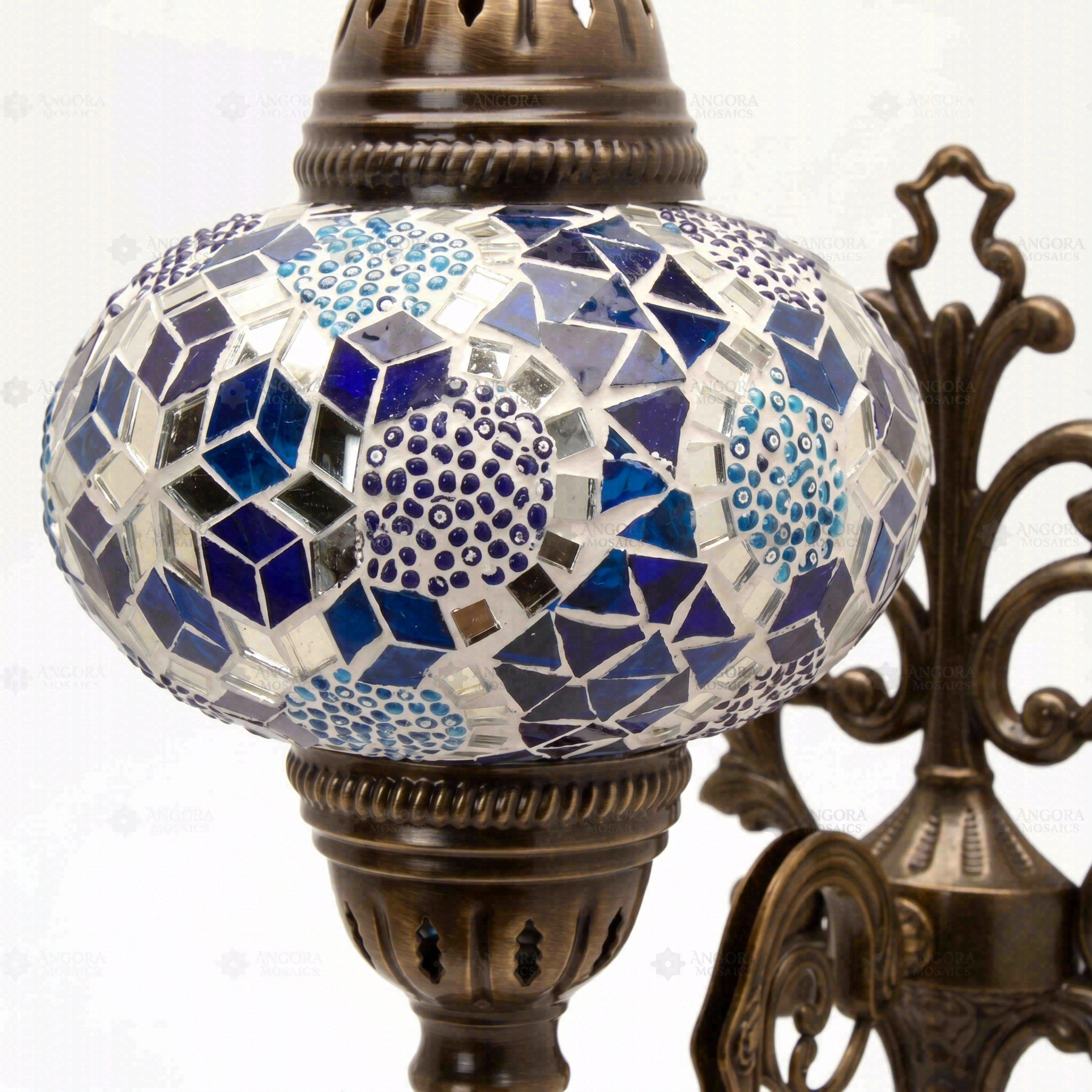 Close-up of Blue blue jewel mosaic glass globe pattern — wall sconce (ENV APN3028)