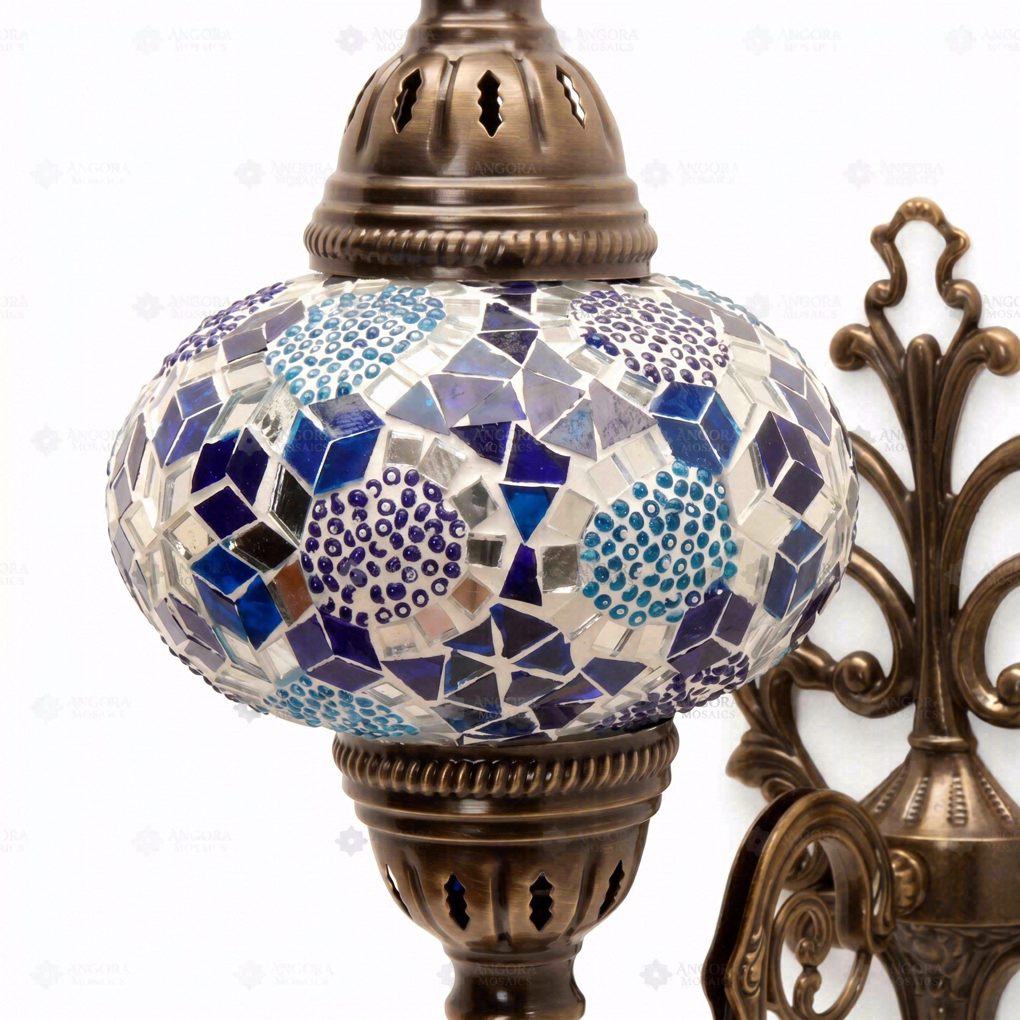 Close-up of Blue blue jewel mosaic glass globe pattern — wall sconce (ENV APN3032)