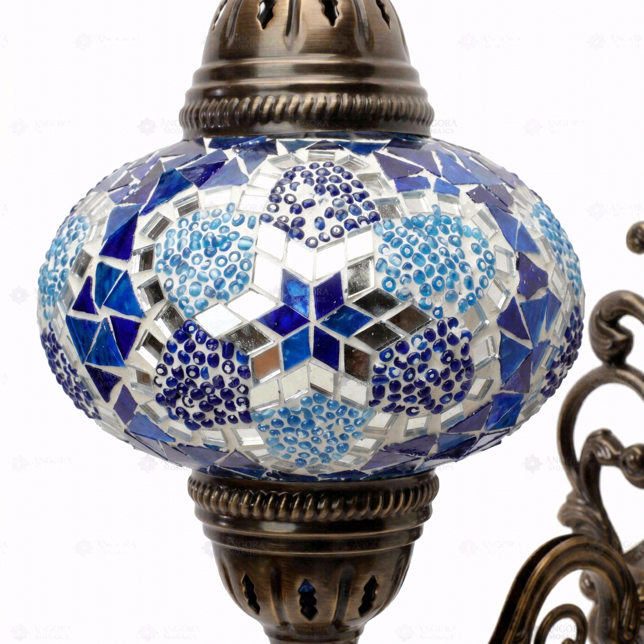 Close-up of Blue blue jewel mosaic glass globe pattern — wall sconce (ENV APN3034)