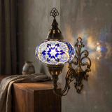 Blue blue jewel Turkish mosaic wall sconce in styled room — handmade Moroccan wall sconce (ENV APN3039)