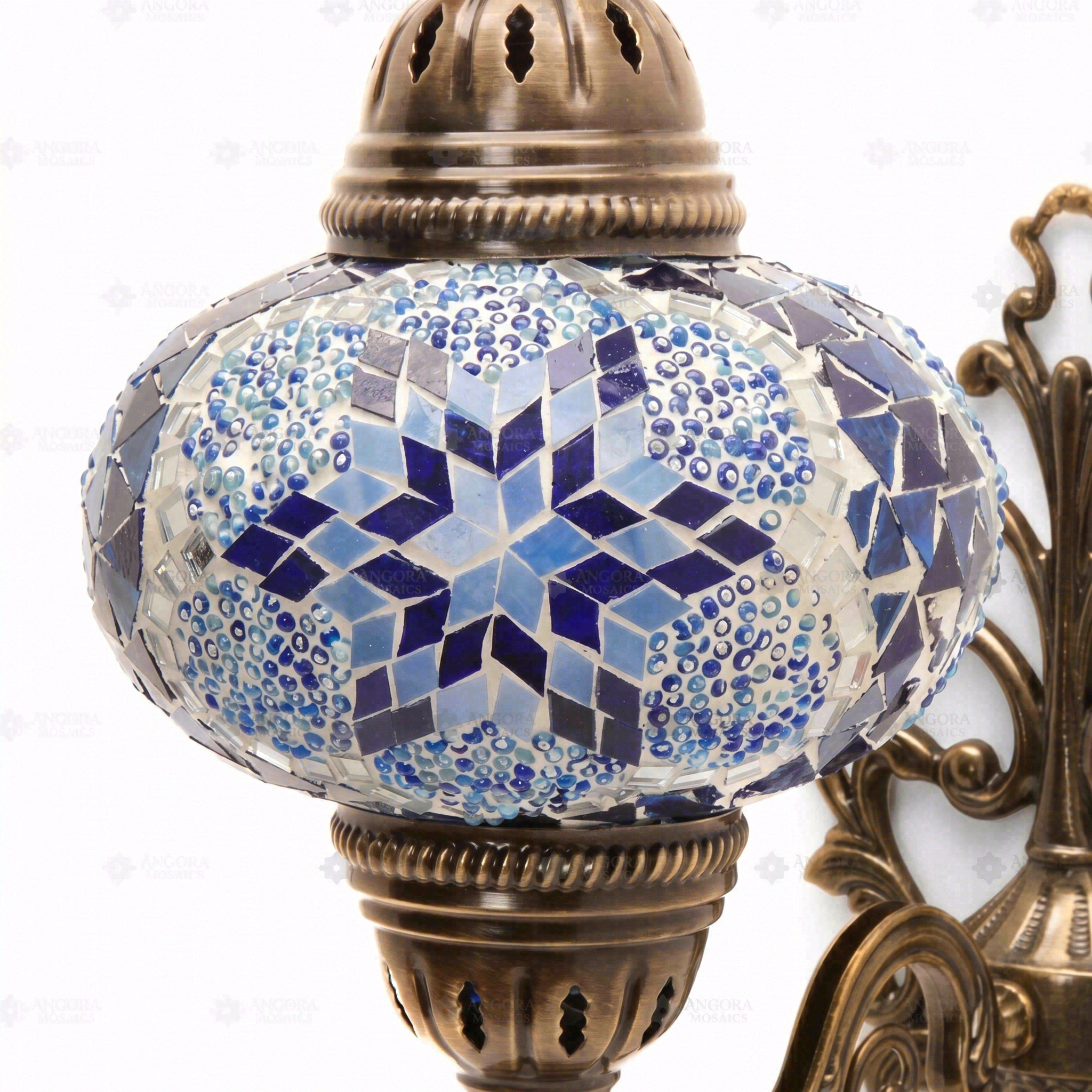 Close-up of Blue blue jewel mosaic glass globe pattern — wall sconce (ENV APN3039)