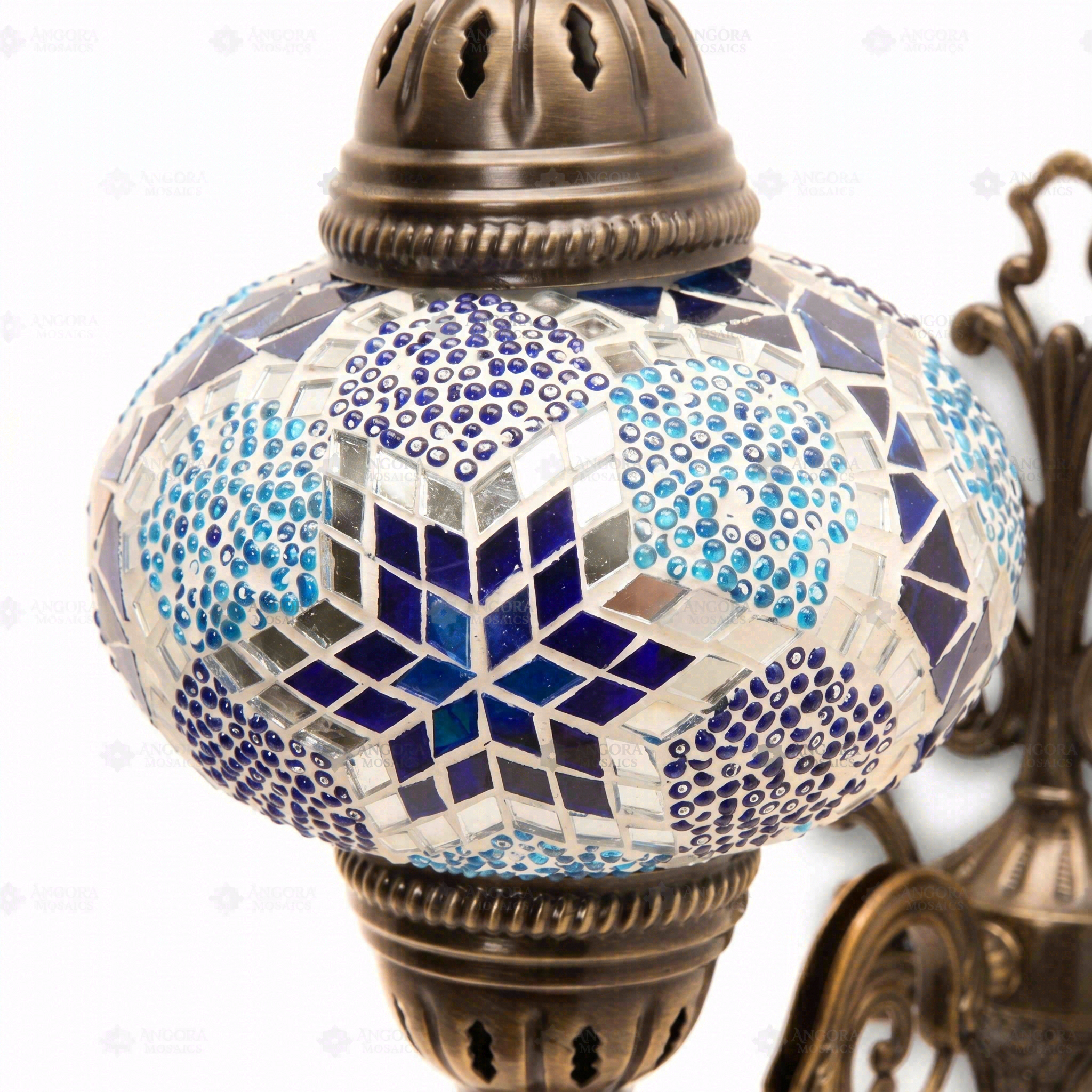 Close-up of Blue blue jewel mosaic glass globe pattern — wall sconce (ENV APN3040)