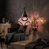 Purple purple jewel Turkish mosaic wall sconce in styled room — handmade Moroccan wall sconce (ENV APN3041)