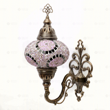 Full view of handmade Purple purple jewel Turkish mosaic wall sconce on white background (ENV APN3041)