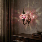 Pink pink rose Turkish mosaic wall sconce in styled room — handmade Moroccan wall sconce (ENV APN3044)