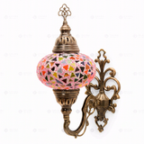 Full view of handmade Pink pink rose Turkish mosaic wall sconce on white background (ENV APN3046)