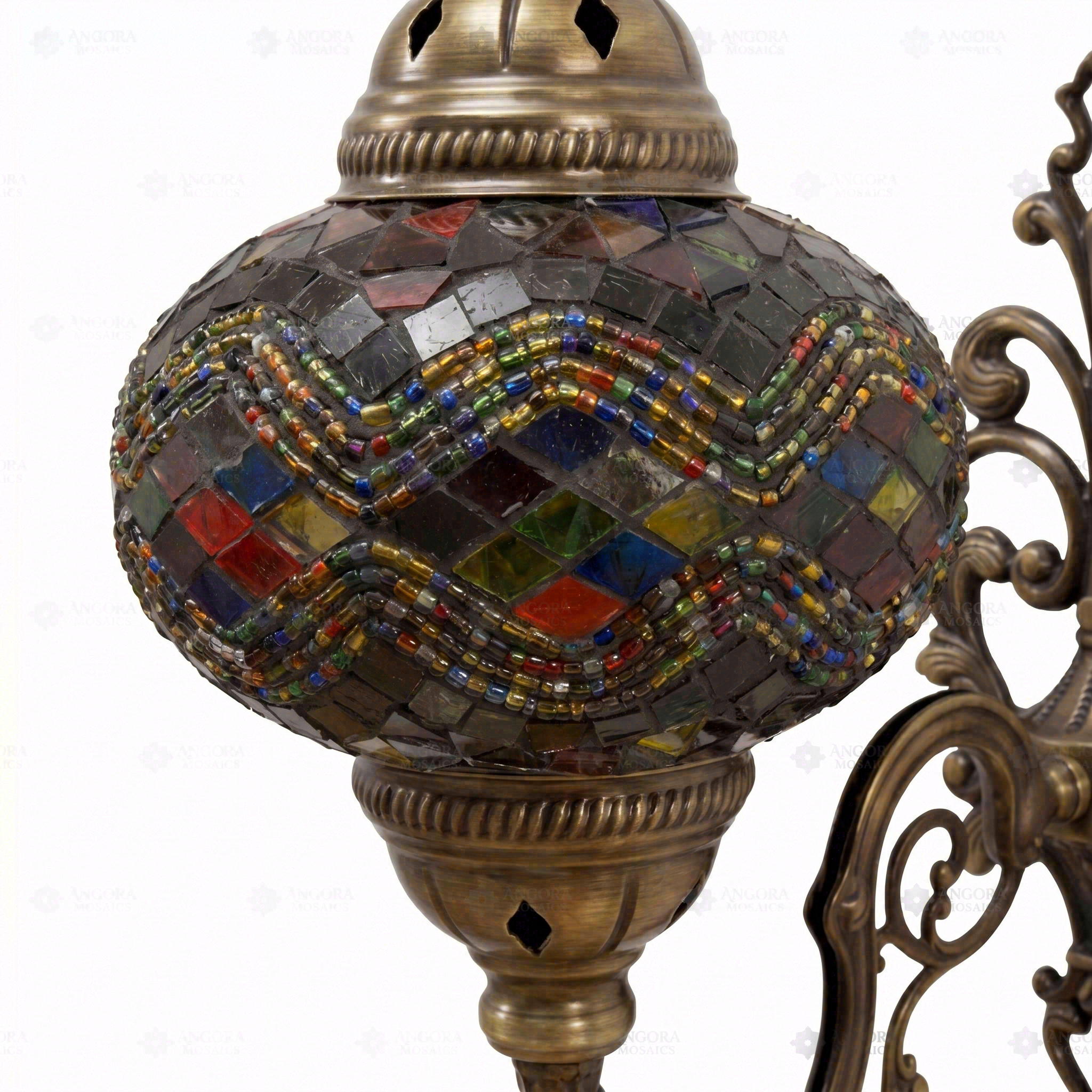 Close-up of Multicolor multicolor jewel mosaic glass globe pattern — wall sconce (ENV APN3047)