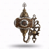 Full view of handmade Amber warm amber Turkish mosaic wall sconce on white background (ENV APN3049)