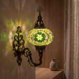 Green green jewel Turkish mosaic wall sconce in styled room — handmade Moroccan wall sconce (ENV APN3050)