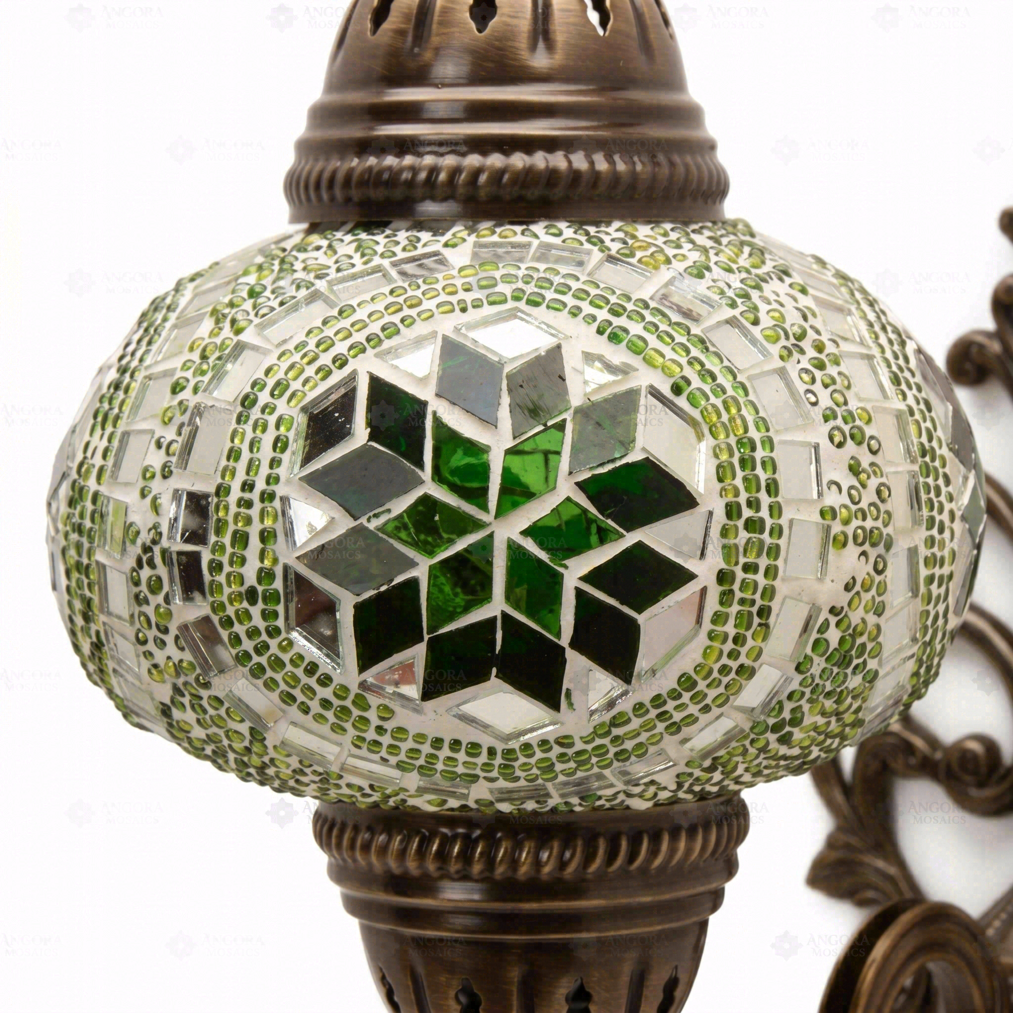Close-up of Green green jewel mosaic glass globe pattern — wall sconce (ENV APN3050)