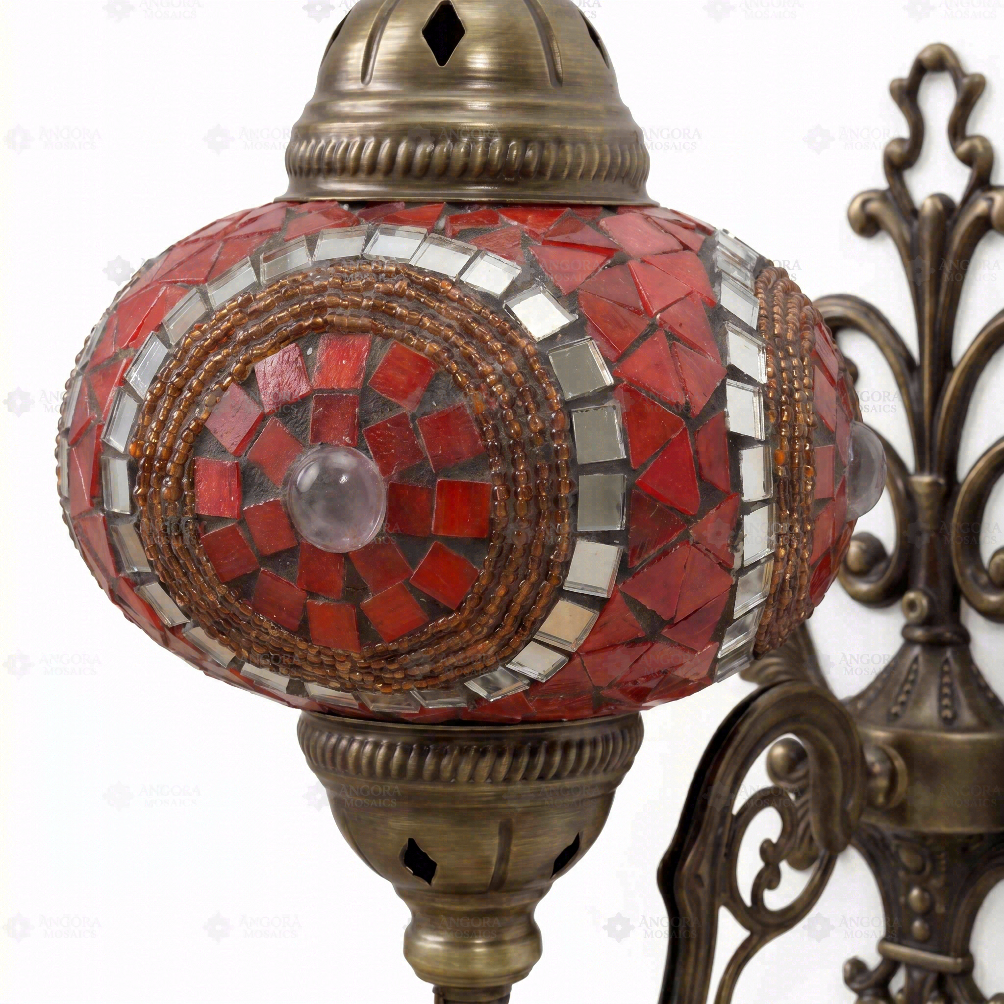 Close-up of Red ruby red mosaic glass globe pattern — wall sconce (ENV APN3052)
