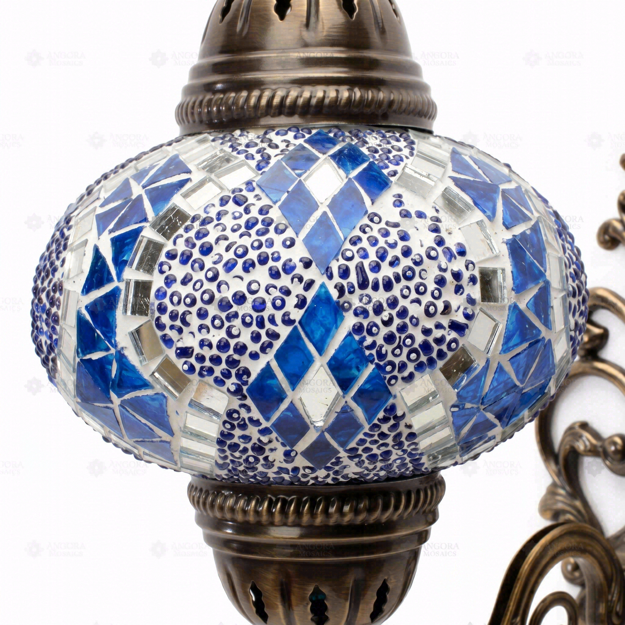 Close-up of Blue blue jewel mosaic glass globe pattern — wall sconce (ENV APN3053)