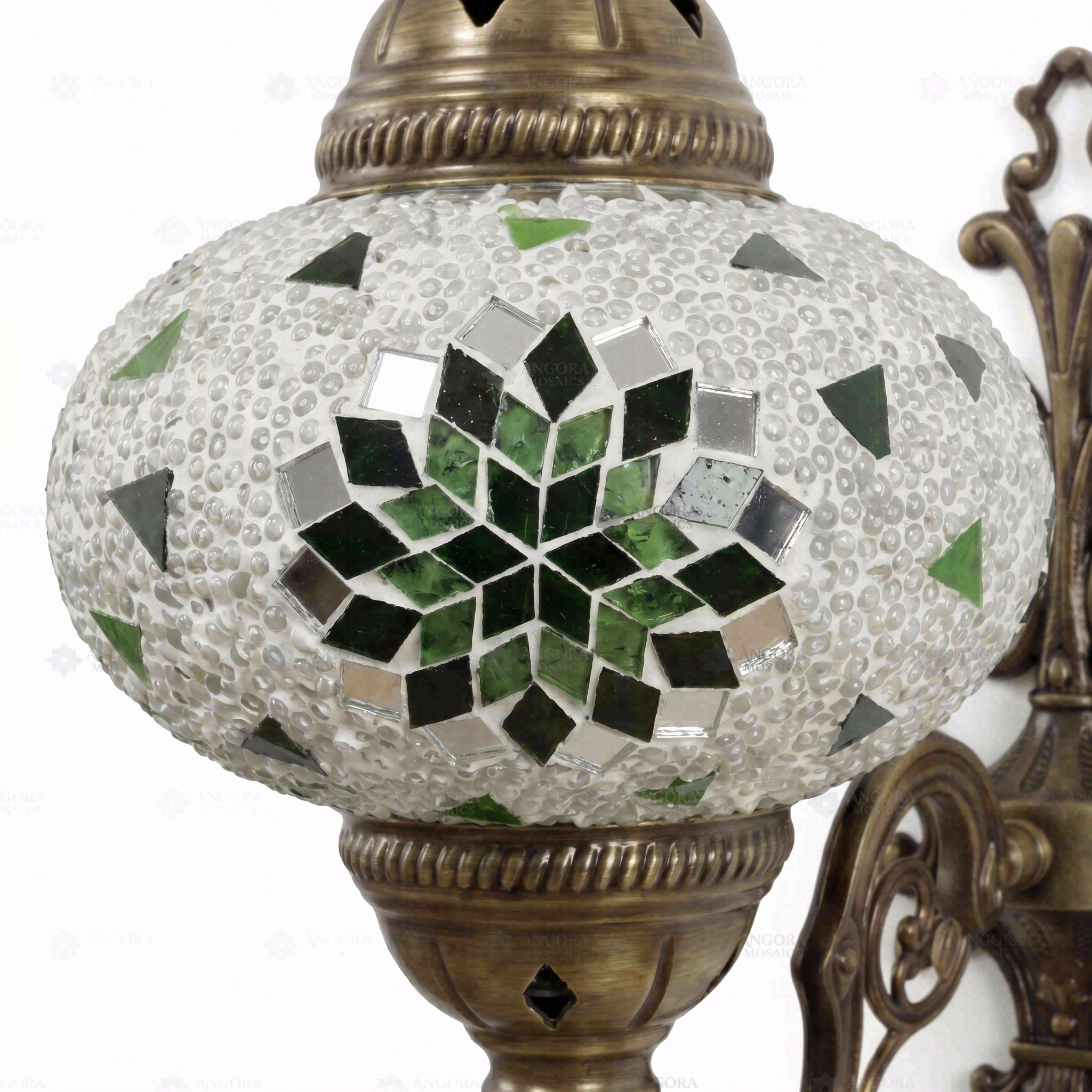 Close-up of Green green jewel mosaic glass globe pattern — wall sconce (ENV APN3055)