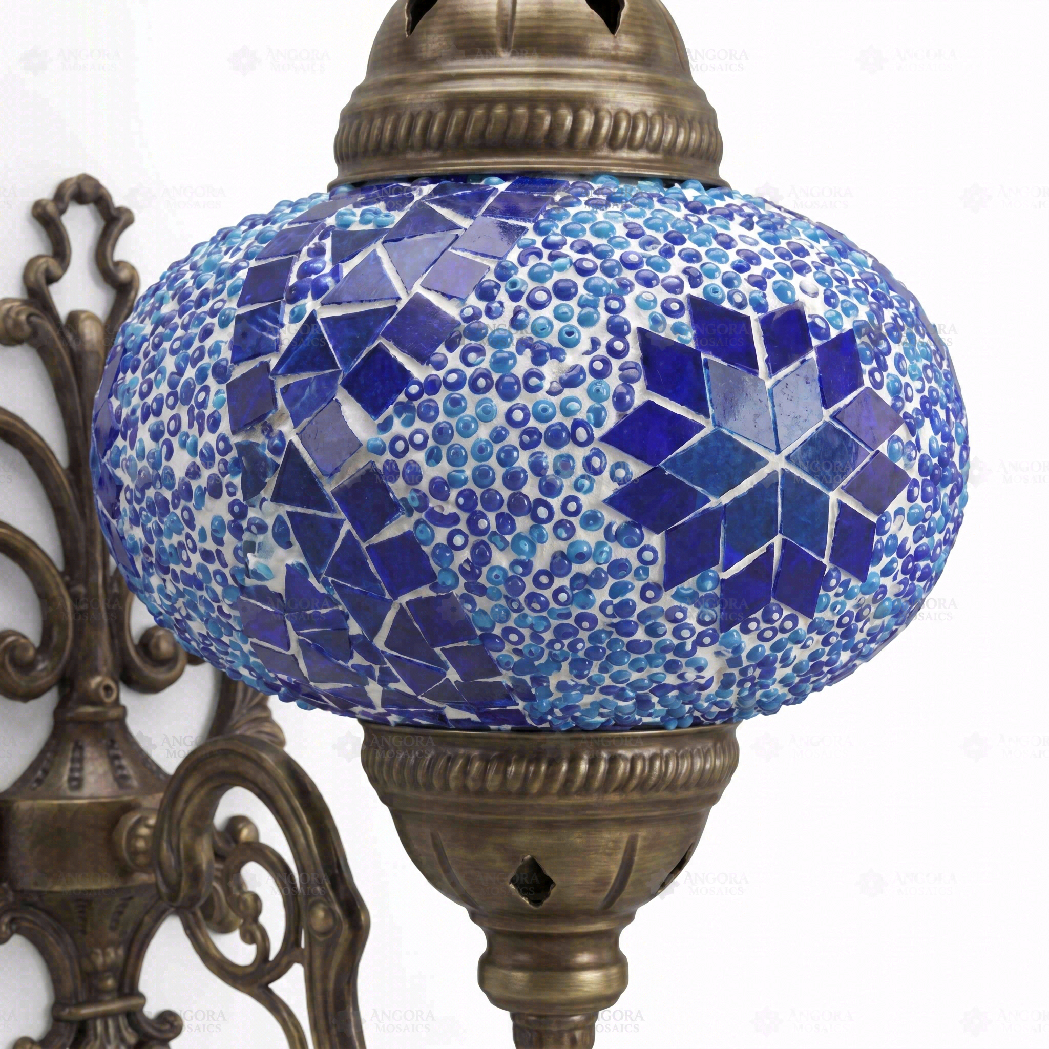 Close-up of Blue blue jewel mosaic glass globe pattern — wall sconce (ENV APN3058)