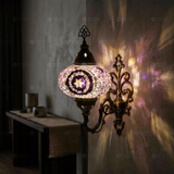 Purple purple jewel Turkish mosaic wall sconce in styled room — handmade Moroccan wall sconce (ENV APN3059)