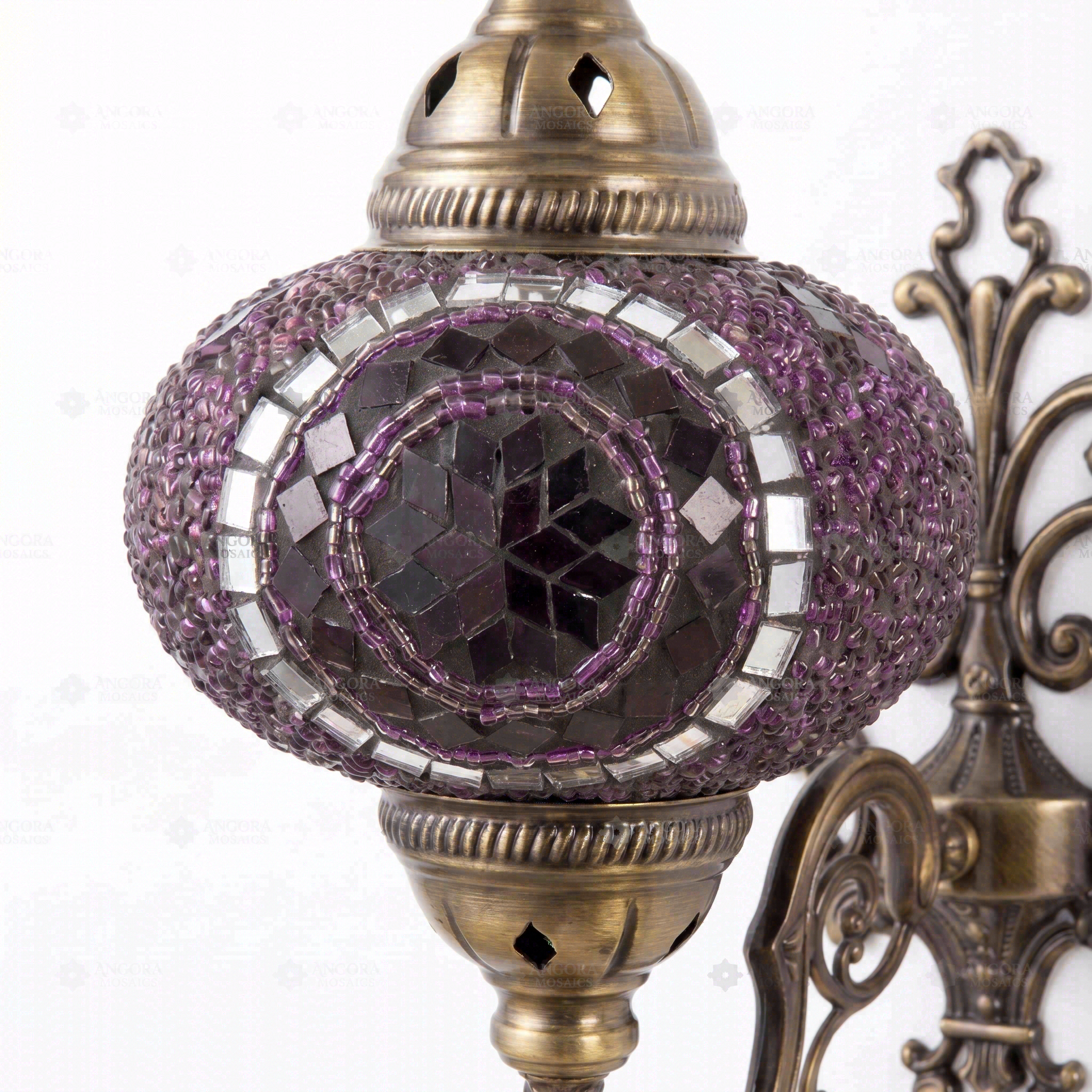 Close-up of Purple purple jewel mosaic glass globe pattern — wall sconce (ENV APN3059)