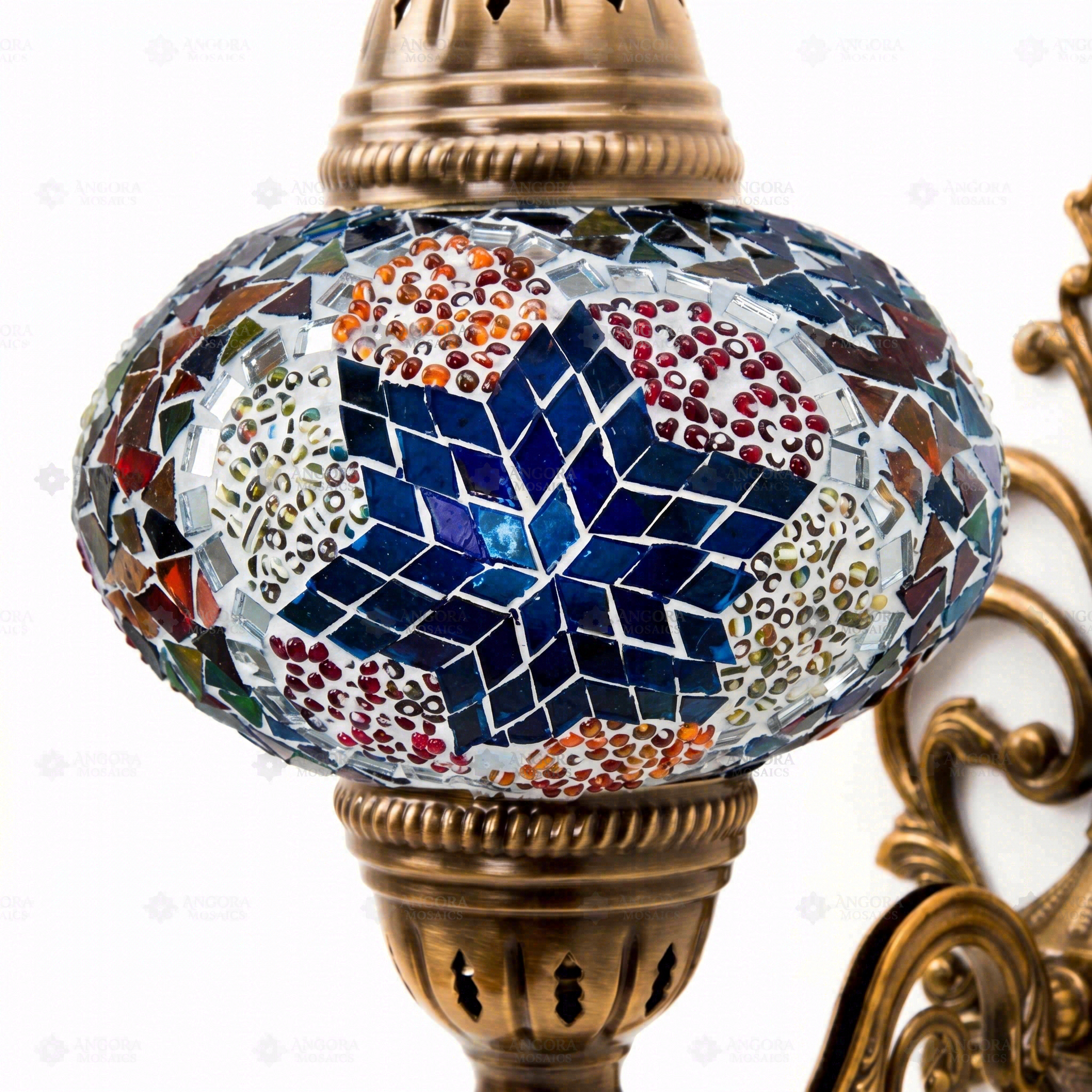 Close-up of Multicolor multicolor jewel mosaic glass globe pattern — wall sconce (ENV APN3061)